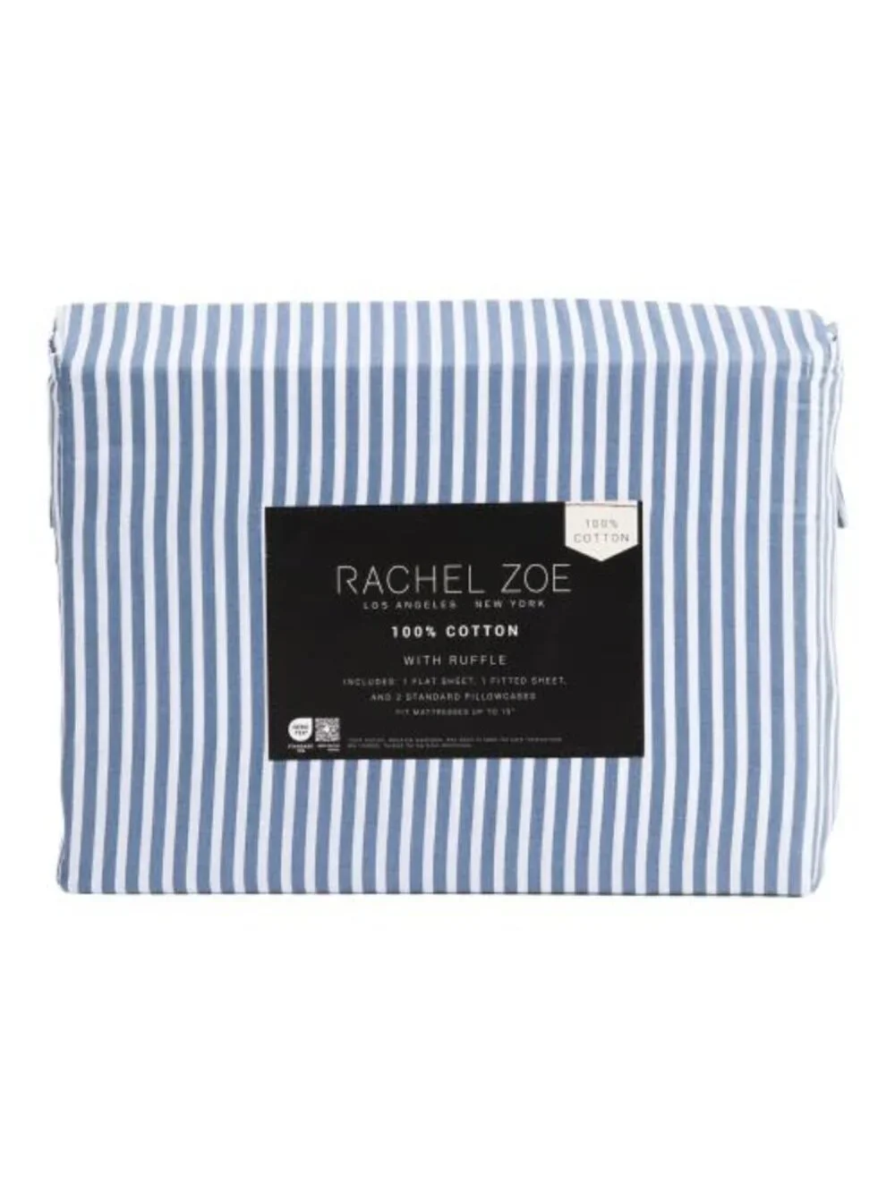 RACHEL ZOE Cotton Striped Sheet Set With Ruffle Trim